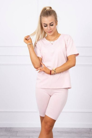 Komplet Damski Koszulka Legginsy Na Lato Pudrowy Róż