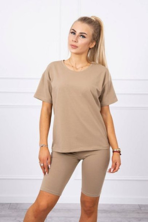 Komplet Damski Koszulka Legginsy Na Lato Camelowy