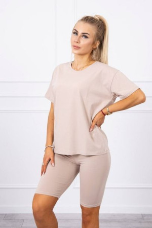 Komplet Damski Koszulka Legginsy Na Lato Beżowy