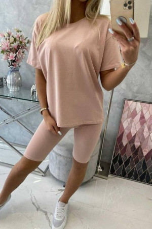 Komplet Damski Koszulka Legginsy Na Lato Ciemny Pudrowy Róż