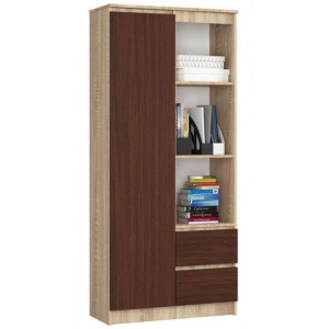 Regał biurowy, zamykany, szuflady, 80x35x180 cm, dąb sonoma, wenge, mat