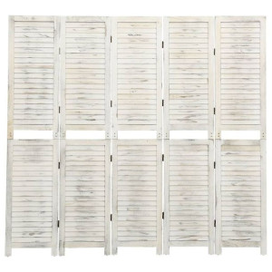 Parawan 5-panelowy, postarzany biały, 178,5x166 cm, lite drewno