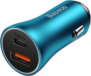 Ładowarka samochodowa Baseus Golden Contactor Max, USB + USB-C, 60W (niebie