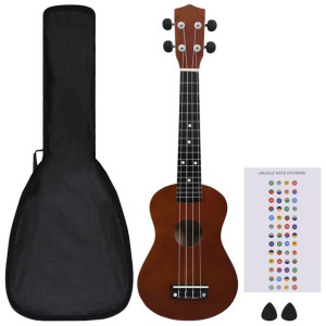 Ukulele sopranowe z pokrowcem, dla dzieci, ciemne drewno, 23"