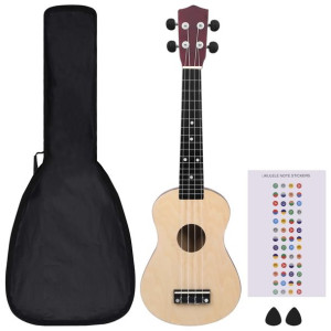 Ukulele sopranowe z pokrowcem, dla dzieci, jasne drewno, 23"