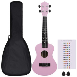 Ukulele sopranowe z pokrowcem, dla dzieci, różowe, 23"