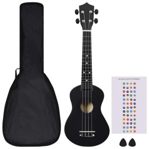 Ukulele sopranowe z pokrowcem, dla dzieci, czarne, 23"
