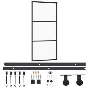 Drzwi przesuwne z osprzętem, szkło ESG i aluminium, 90x205 cm