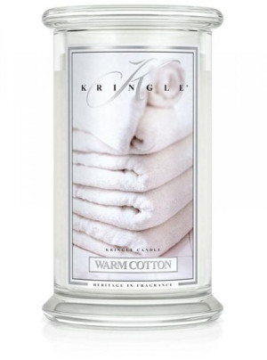 Kringle Candle Duża świeca zapachowa z dwoma knotami Warm Cotton 623g