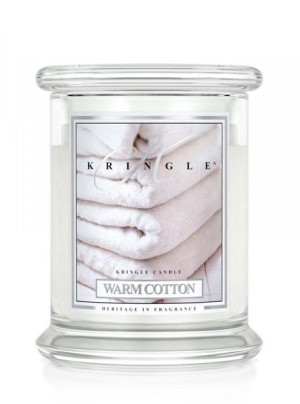 Kringle Candle Średnia świeca zapachowa z dwoma knotami Warm Cotton 411g