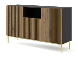 Komoda RAVENNA A 150 cm 2D1D frezowana czarny dąb artisan z ramą