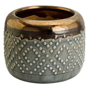 Donica Owalna Osłonka Ceramiczna Vintage Szary & Złoto 21x21x16cm