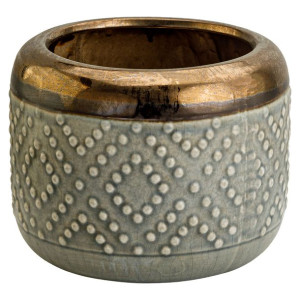 Donica Owalna Osłonka Ceramiczna Vintage Szary & Złoto 19x19x14cm
