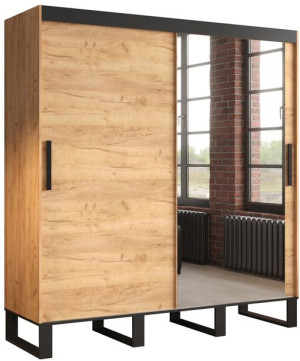 Szafa przesuwna LOFT T2 200cm, metalowe nogi, styl industrialny craft złoty