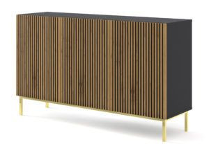 Komoda RAVENNA A 150 cm 3D frezowana czarny dąb artisan z ramą