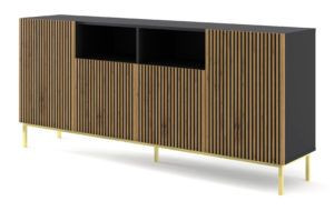 Komoda RAVENNA A 200 cm 2D2D frezowana czarny dąb artisan z ramą