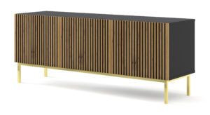Szafka RTV RAVENNA A 150 cm 3D frezowana czarny dąb artisan z ramą