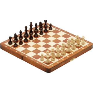 Szachy magnetyczne Mahoń - drewniane średnie 27 cm