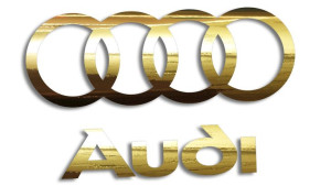 Wycinana naklejka AUDI logo i napis złoty chrom