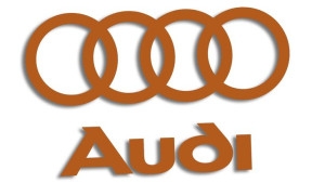 Wycinana naklejka AUDI logo i napis brązowa