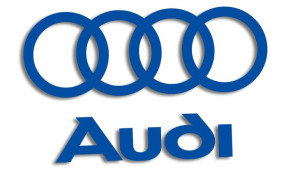 Wycinana naklejka AUDI logo i napis niebieska