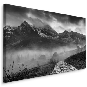 Obraz Canvas CZARNO-BIAŁY Górski Krajobraz Mgła Natura Widok 3D 30x20cm