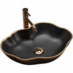 Umywalka Ceramiczna Nablatowa Pearl Black Gold REA