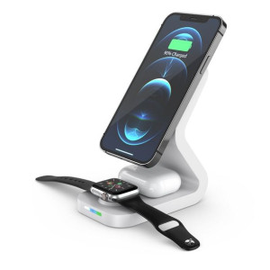 Ładowarka Indukcyjna Qi 3w1 15w B16 Wspomaga Ładowanie Z Magsafe Biała
