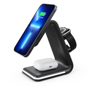 Ładowarka Indukcyjna Qi 3w1 15w B17 Wspomaga Ładowanie Z Magsafe Czarna