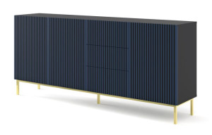 Komoda RAVENNA A 200 cm 3D3S frezowana czarny granatowy z ramą