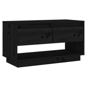 Szafka pod TV, czarna, 74x34x40 cm, lite drewno sosnowe