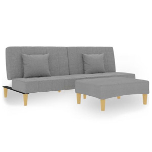 2-osobowa sofa z podnóżkiem, jasnoszara, tapicerowana tkaniną