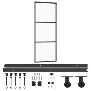 Drzwi przesuwne z osprzętem, szkło ESG i aluminium, 76x205 cm
