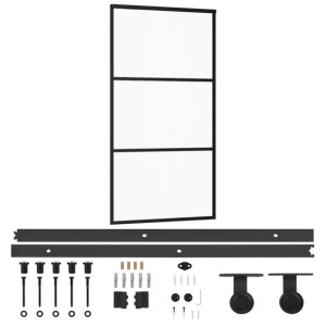 Drzwi przesuwne z osprzętem, szkło ESG i aluminium, 102x205 cm