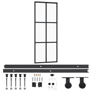 Drzwi przesuwne z osprzętem, szkło ESG i aluminium, 76x205 cm