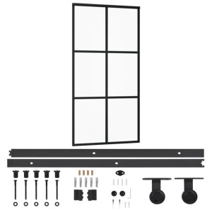 Drzwi przesuwne z osprzętem, szkło ESG i aluminium, 102x205 cm
