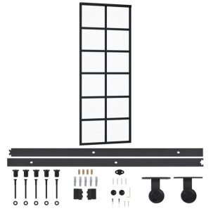 Drzwi przesuwne z osprzętem, szkło ESG i aluminium, 76x205 cm