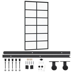 Drzwi przesuwne z osprzętem, szkło ESG i aluminium, 102x205 cm