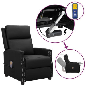 Fotel masujący podnoszony, rozkładany, czarny, sztuczna skóra