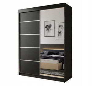 Szafa Z Lustrem 200 Cm - 200x215x58 - Czarna Szafa Przesuwna