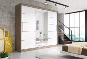 Duża Szafa Z Lustrem 233 Cm - 233x218x61 Szafa Przesuwna Do Sypialni Salon