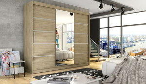 Pojemna Szafa Z Lustrem 250 Cm - 250x215x58 - Szafy Do Sypialni Salonu