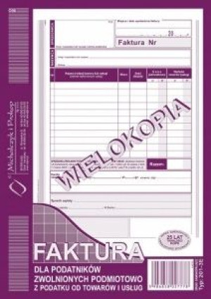 Druk Faktura dla zwolnionych z wilokopia A5 201-3E