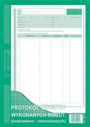 Druk Protokół odbioru wykonanych robót A4
