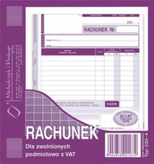Druk rachunek dla zwolnionych z Vat 230-4