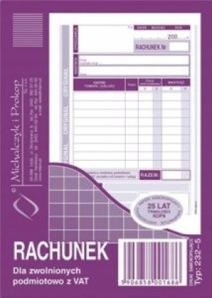 Druk Rachunek dla zwolnionych z VAT 232-5