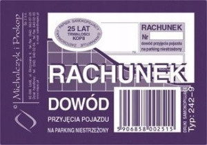 Rachunek Dowód przyjęcia pojazdu na parking 242-9