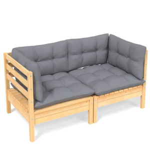 2-osobowa sofa ogrodowa z szarymi poduszkami, drew