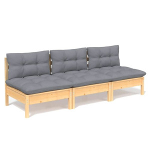 3-osobowa sofa ogrodowa z szarymi poduszkami, drew