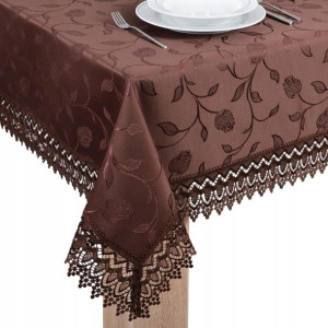 obrus z GIPIURĄ brąz plamoodporny 500x140 tk.127
